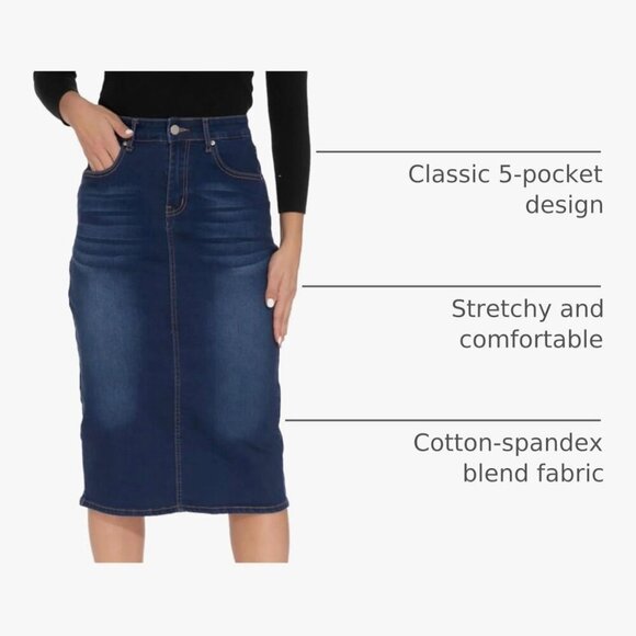GUANYY High-Waisted Denim Midi Pencil Skirt – XL – Stretch - Picture 2 of 6